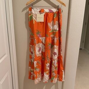 Cynthia Rowley Vibrant Orange Floral A-Line Skirt